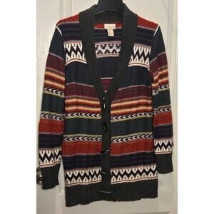 Vintage southwestern boho pattern toggle button long sweater sz S